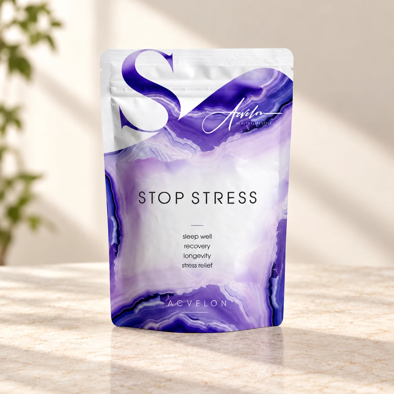 Фиолетовая упаковка Acvelon Stop Stress