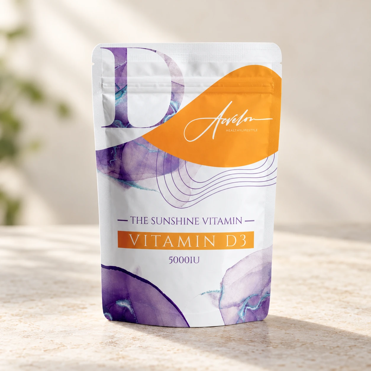 Упаковка Acvelon Vitamin D3 с оранжевым акцентом